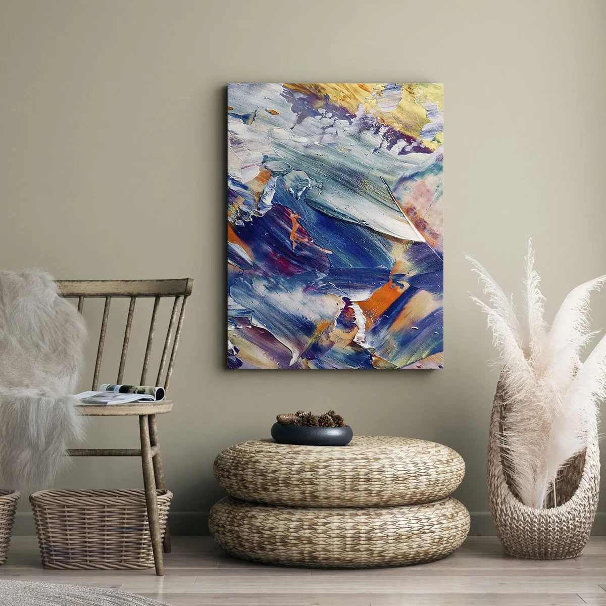 Impression sur toile - Image sur toile - Abstraction colorée avec texture de peinture acrylique - 70x100cm - Confusion des couleurs - Décoration murale moderne pour le salon et la chambre ARTTOR