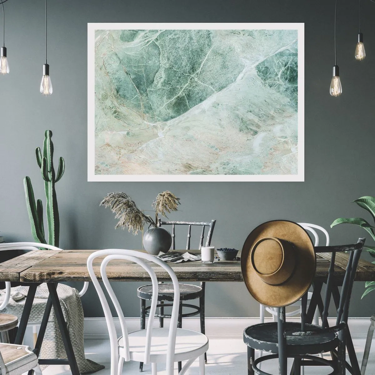 Affiche - Poster - Marbre vert aux délicates veines blanches - 100x70cm - La noble froideur de la pierre - Décoration murale moderne pour le salon et la chambre ARTTOR