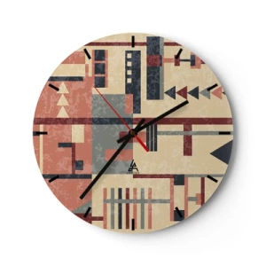 Horloge murale - Pendule murale - Motif géométrique abstrait dans les tons beige, rouge et gris - 30x30cm - Une combinaison de verticaux et d'horizontaux - Décoration murale moderne pour le salon, la cuisine et la chambre ARTTOR