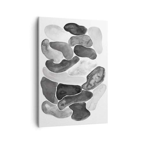 Impression sur toile - Image sur toile - Abstraction en noir et blanc avec des taches irrégulières sur fond blanc - 50x70cm - Abstraction rocheuse - Décoration murale moderne pour le salon et la chambre ARTTOR