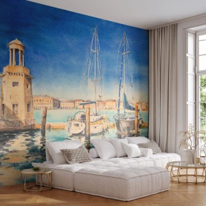 Papier peint sur mesure Premium Sand - Lagune ensoleillée - port, Paysage, Phare