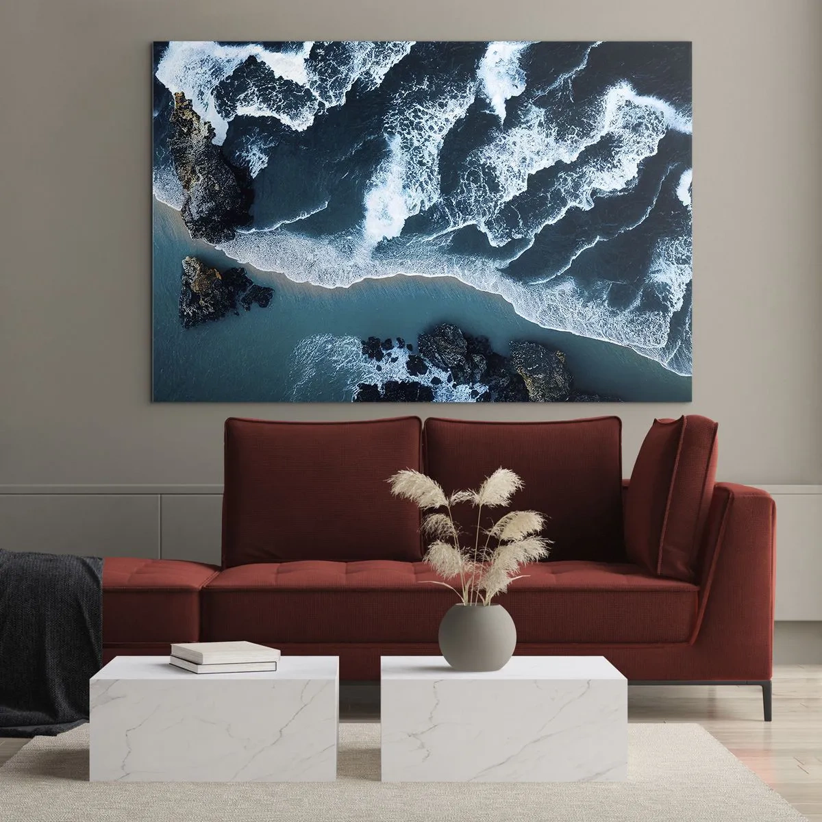 Impression sur verre - Image sur verre - Les vagues de la mer s'écrasent contre la côte rocheuse - 120x80cm - Enveloppé par les vagues - Décoration murale moderne pour le salon et la chambre ARTTOR