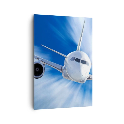 Impression sur toile - Image sur toile - Un avion de ligne en mouvement dans le ciel - 70x100cm - Plus vite que le vent dans le ciel - Décoration murale moderne pour le salon et la chambre ARTTOR