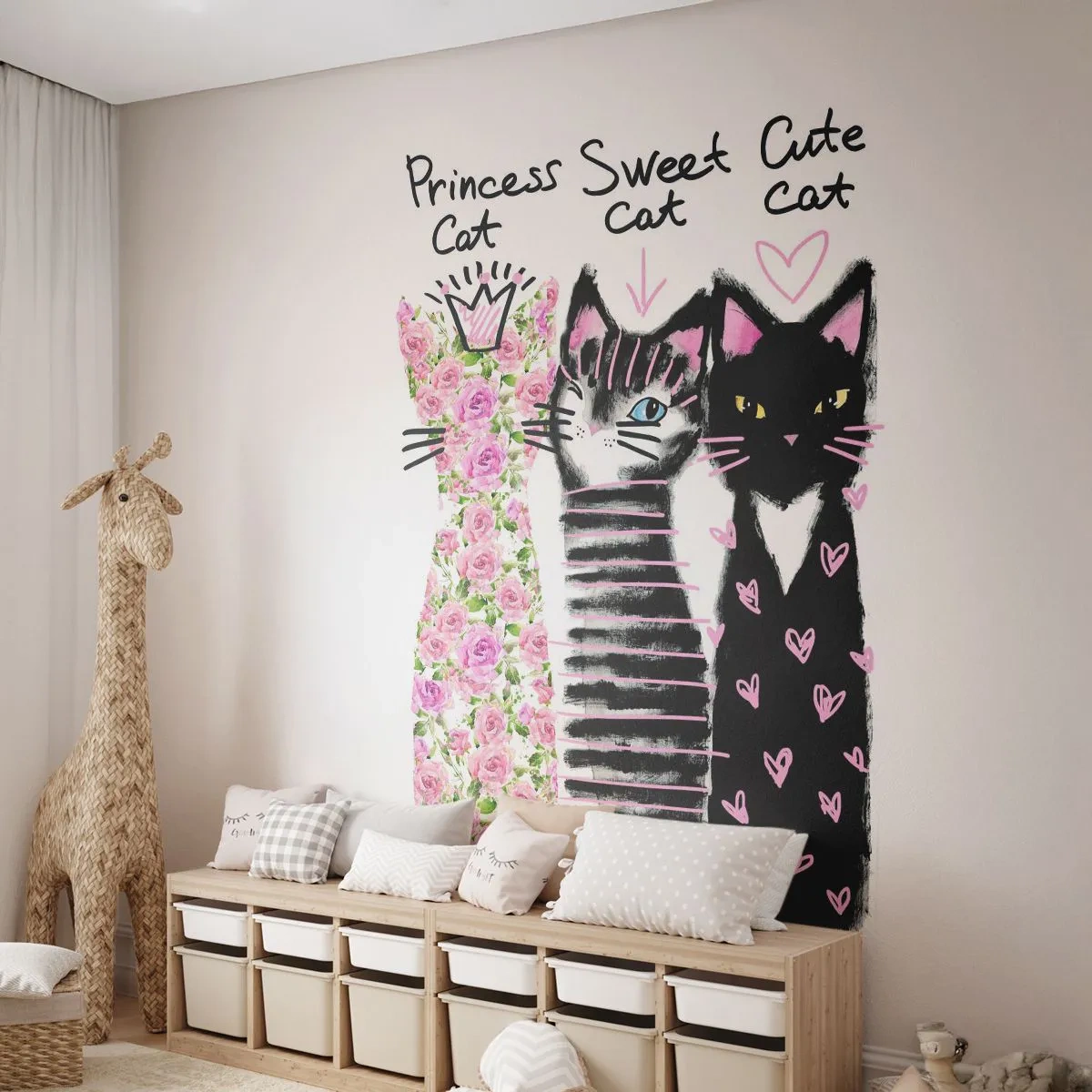 Papier Peint Photo Standard Eco - Il y avait trois chats - Pour les enfants, Chat, Animaux - 150x105 cm