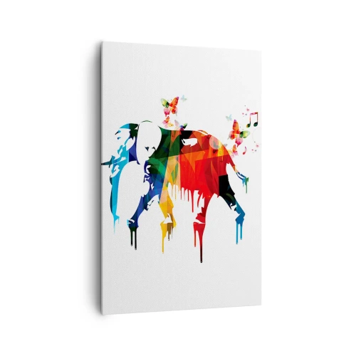 Impression sur toile - Image sur toile - Éléphant coloré avec des papillons dans un style géométrique moderne - 80x120cm - Tout le monde peut danser - Décoration murale moderne pour le salon et la chambre ARTTOR