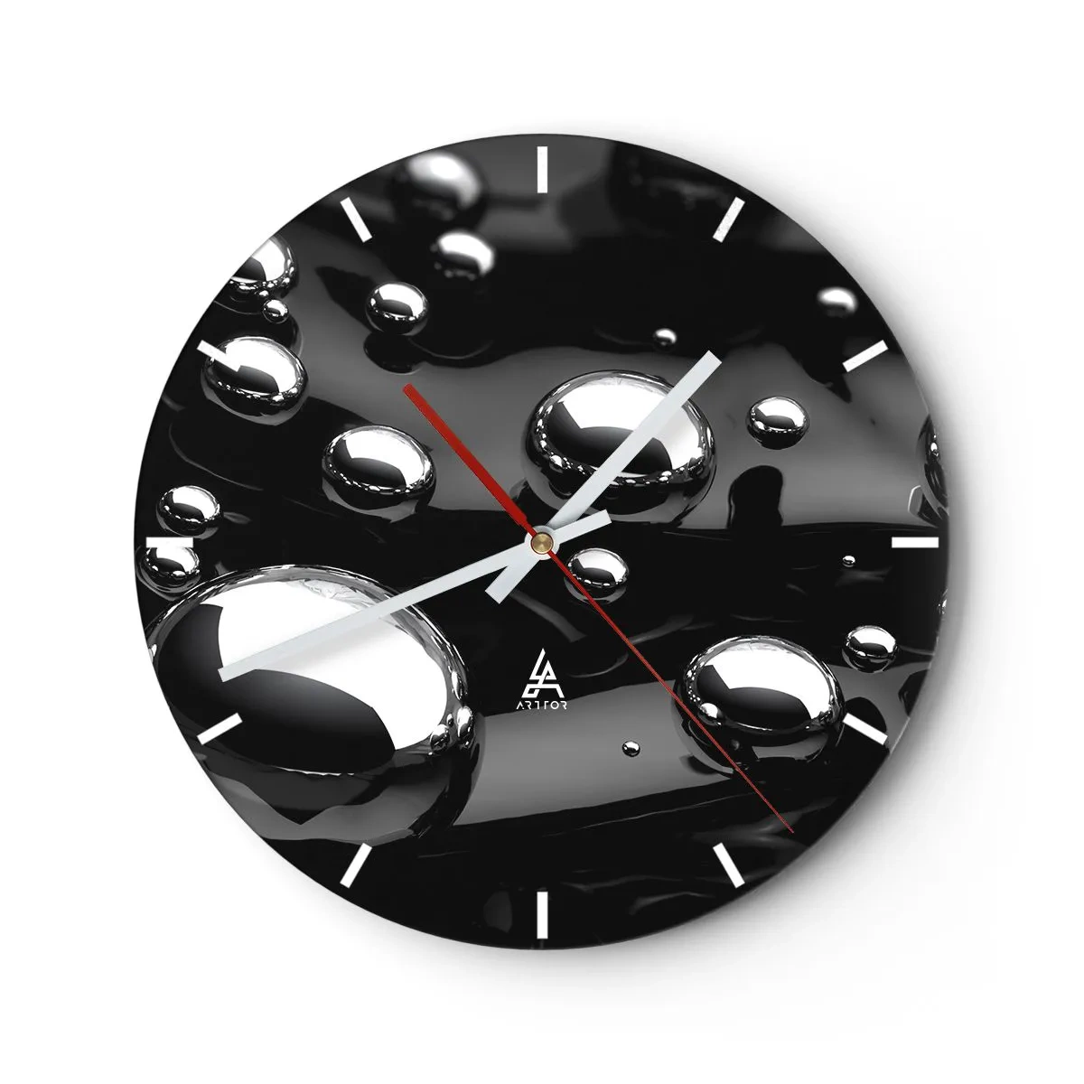 Horloge murale - Pendule murale - Fond noir avec des gouttes d'eau scintillantes - 30x30cm - D'un ton noir - Décoration murale moderne pour le salon, la cuisine et la chambre ARTTOR