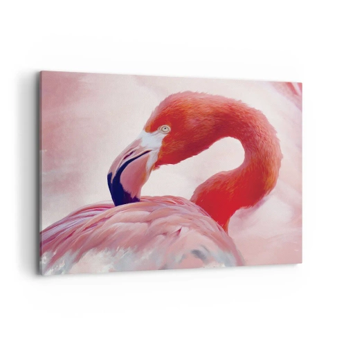 Impression sur toile - Image sur toile - Un flamant rose aux tons roses sur fond clair - 100x70cm - Beauté des oiseaux - Décoration murale moderne pour le salon et la chambre ARTTOR