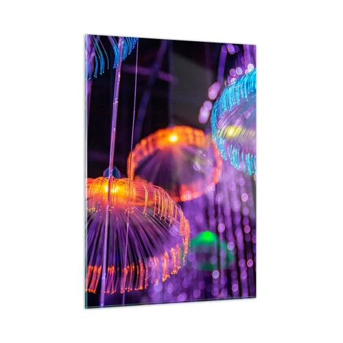 Impression sur verre - Image sur verre - Structures lumineuses colorées ressemblant à des méduses - 50x70cm - Fontaine lumineuse - Décoration murale moderne pour le salon et la chambre ARTTOR