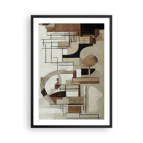 Affiche dans un cadre noir - Poster - Abstraction géométrique dans les tons de marron et de beige - 50x70cm - Paysage urbain 2.0 - Décoration murale moderne pour le salon et la chambre ARTTOR