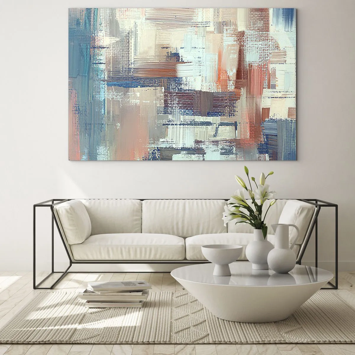 Impression sur verre - Image sur verre - Abstraction colorée avec des coups de pinceau horizontaux et verticaux - 70x50cm - Atteindre la lumière - Décoration murale moderne pour le salon et la chambre ARTTOR