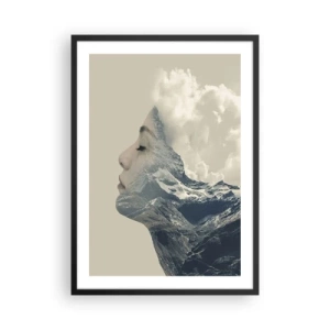Affiche dans un cadre noir - Poster - Un profil de femme se fondant dans un paysage de montagne - 50x70cm - La beauté des éléments - Décoration murale moderne pour le salon et la chambre ARTTOR