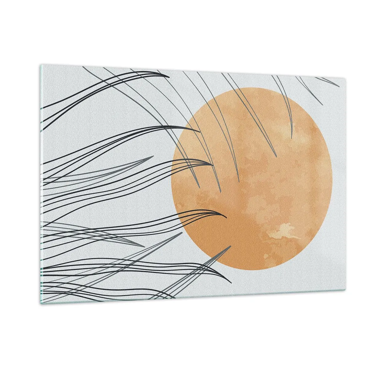 Impression sur verre - Image sur verre - Soleil orange avec des lignes dynamiques sur fond clair - 120x80cm - Toujours vers le soleil - Décoration murale moderne pour le salon et la chambre ARTTOR