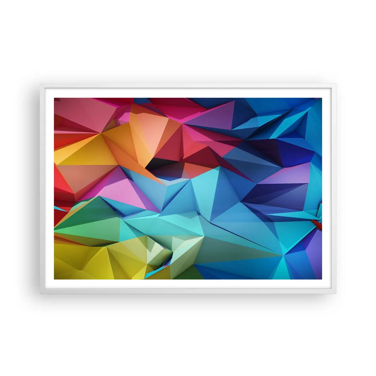 Affiche dans un cadre blanc - Poster - Origami arc-en-ciel - 100x70 cm