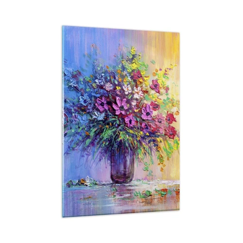 Impression sur verre - Image sur verre - Un bouquet de fleurs colorées dans un vase sur un fond dégradé - 80x120cm - Cadeau d'été de la prairie - Décoration murale moderne pour le salon et la chambre ARTTOR
