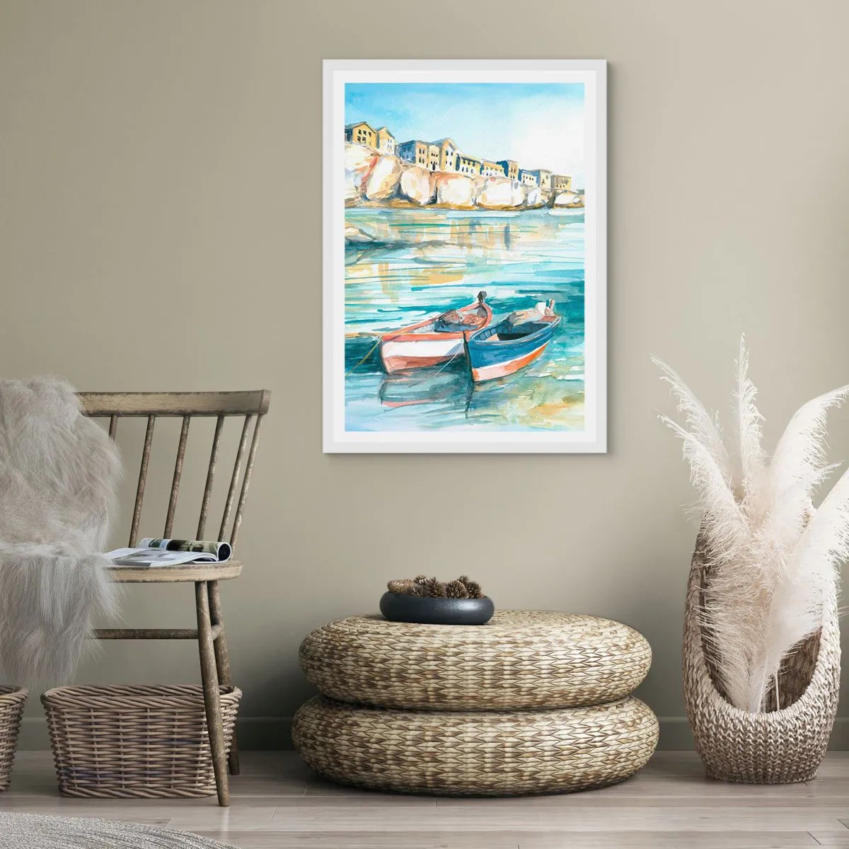 Affiche dans un cadre blanc - Poster - Paysage dans l'azur - 30x40 cm