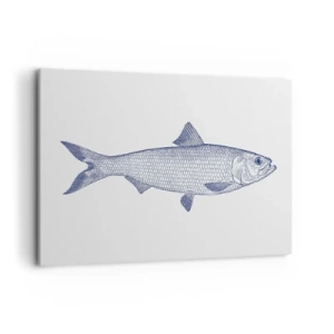 Impression sur toile - Image sur toile - Illustration d'un poisson dans des tons de bleu sur fond clair - 120x80cm - Salutations des mers du nord - Décoration murale moderne pour le salon et la chambre ARTTOR