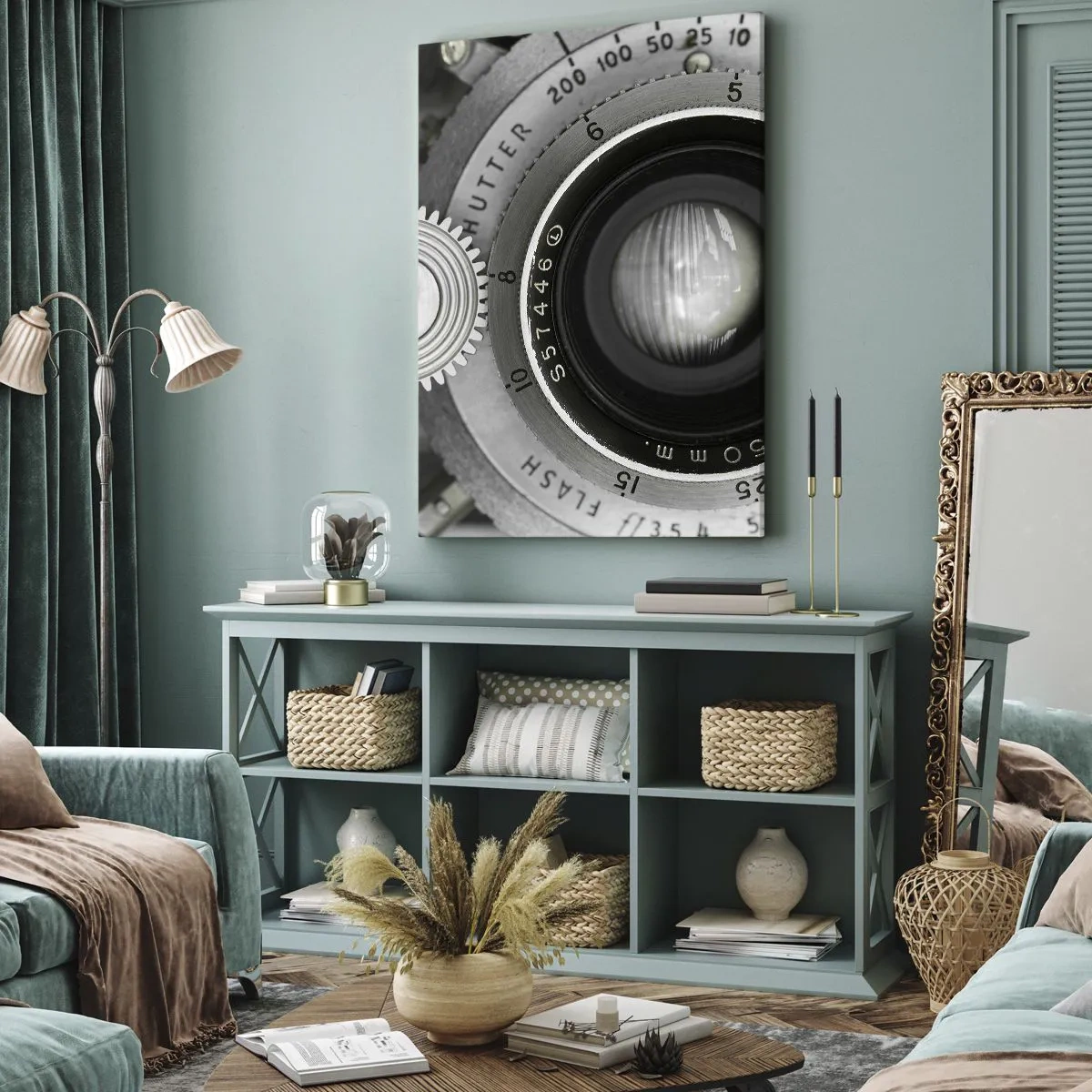 Impression sur toile - Image sur toile - L'objectif d'un vieil appareil photo - 50x70cm - Histoire d'Hollywood - Décoration murale moderne pour le salon et la chambre ARTTOR