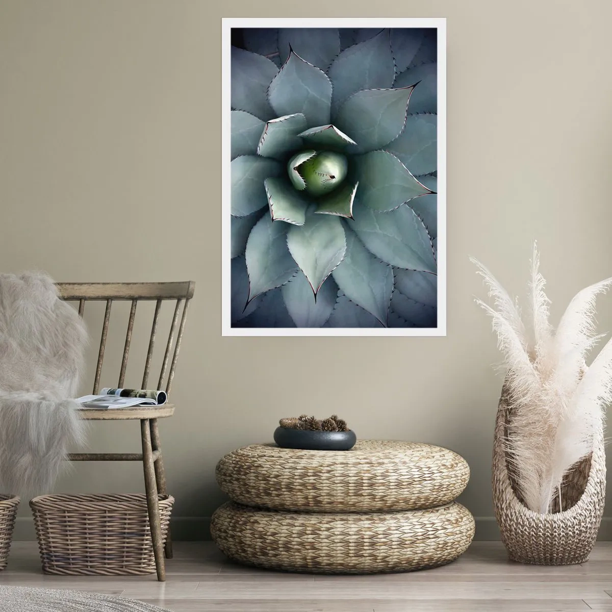 Affiche - Poster - Gros plan des feuilles symétriques d'une succulente dans des tons de vert. - 50x70cm - Wabi et observe - Décoration murale moderne pour le salon et la chambre ARTTOR