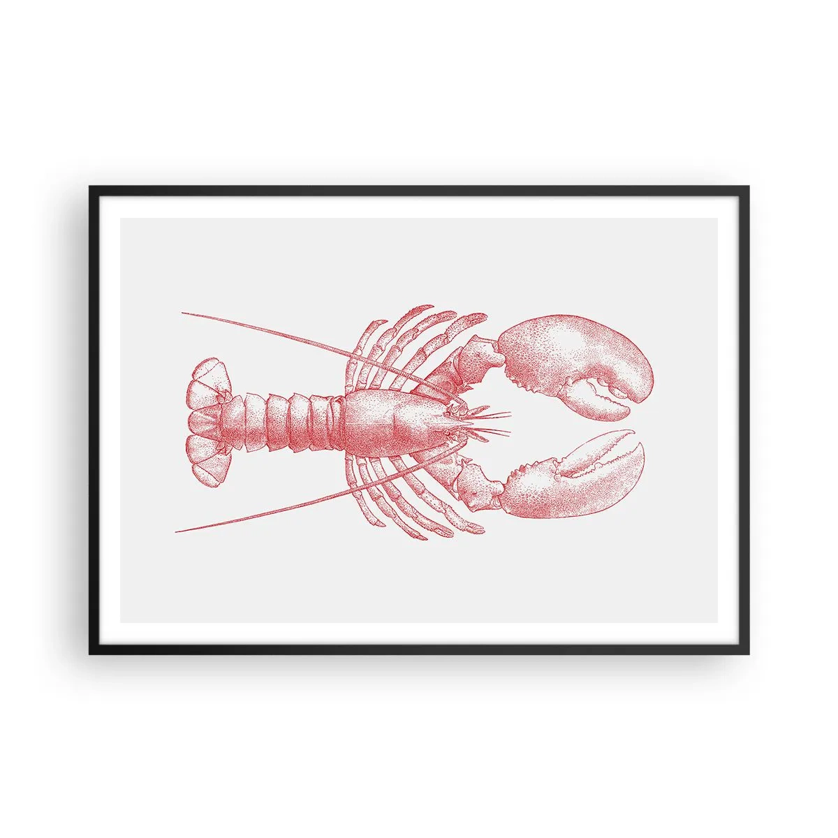 Affiche dans un cadre noir - Poster - Dessin d'un homard dans une teinte rouge - 100x70cm - Un homard digne d'Homère - Décoration murale moderne pour le salon et la chambre ARTTOR