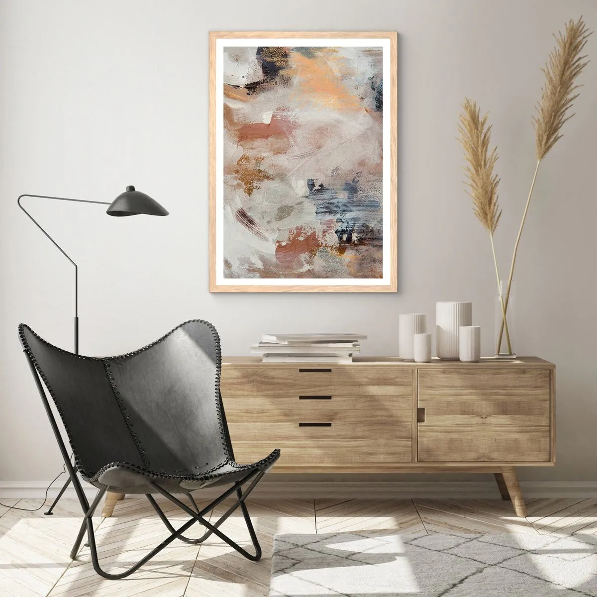 Affiche dans un chêne clair - Poster - Abstraction brumeuse - 70x100 cm