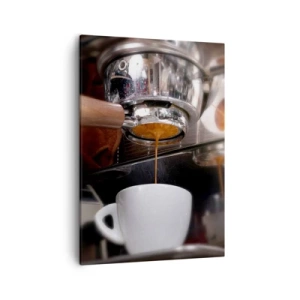 Impression sur toile - Image sur toile - Gros plan d'une machine à café préparant un expresso frais - 50x70cm - Bon moment de la journée - Décoration murale moderne pour le salon et la chambre ARTTOR