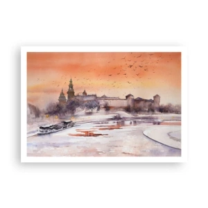 Affiche - Poster - Coucher de soleil sur le château dans un paysage hivernal - 100x70cm - Coucher de soleil royal - Décoration murale moderne pour le salon et la chambre ARTTOR