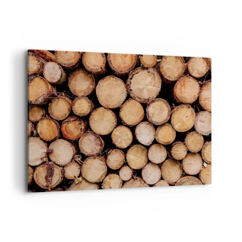 Impression sur toile - Image sur toile - Des tas de troncs d'arbres abattus disposés en harmonie - 100x70cm - Nouveau commencement - Décoration murale moderne pour le salon et la chambre ARTTOR