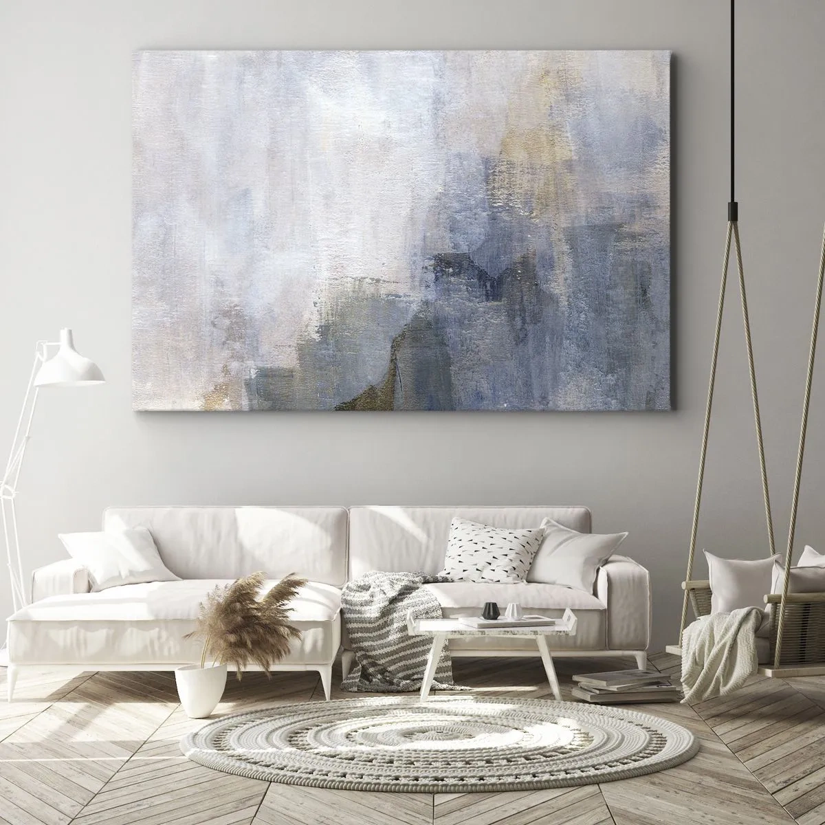 Impression sur toile - Image sur toile - Taches abstraites subtiles dans des tons de bleu et de beige - 70x50cm - Tonalités et accords de couleur - Décoration murale moderne pour le salon et la chambre ARTTOR