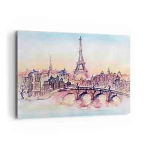 Impression sur toile - Image sur toile - Panorama aquarelle de Paris avec la Tour Eiffel au coucher du soleil - 100x70cm - La seule ville de ce type au monde - Décoration murale moderne pour le salon et la chambre ARTTOR