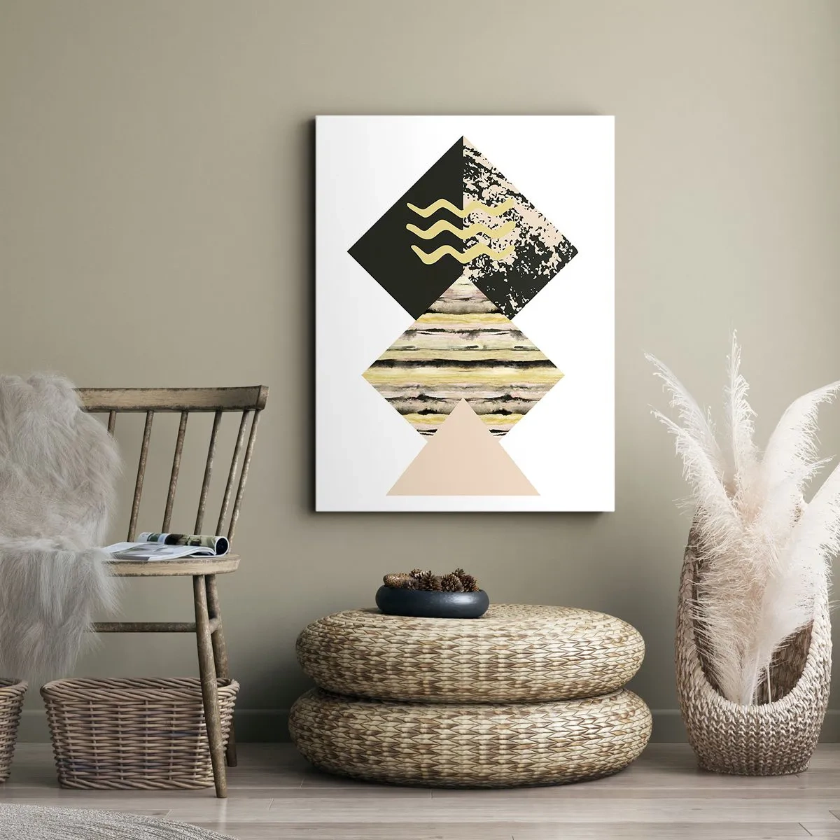 Impression sur toile - Image sur toile - Formes géométriques avec des motifs abstraits - 50x70cm - Pas si simple - Décoration murale moderne pour le salon et la chambre ARTTOR