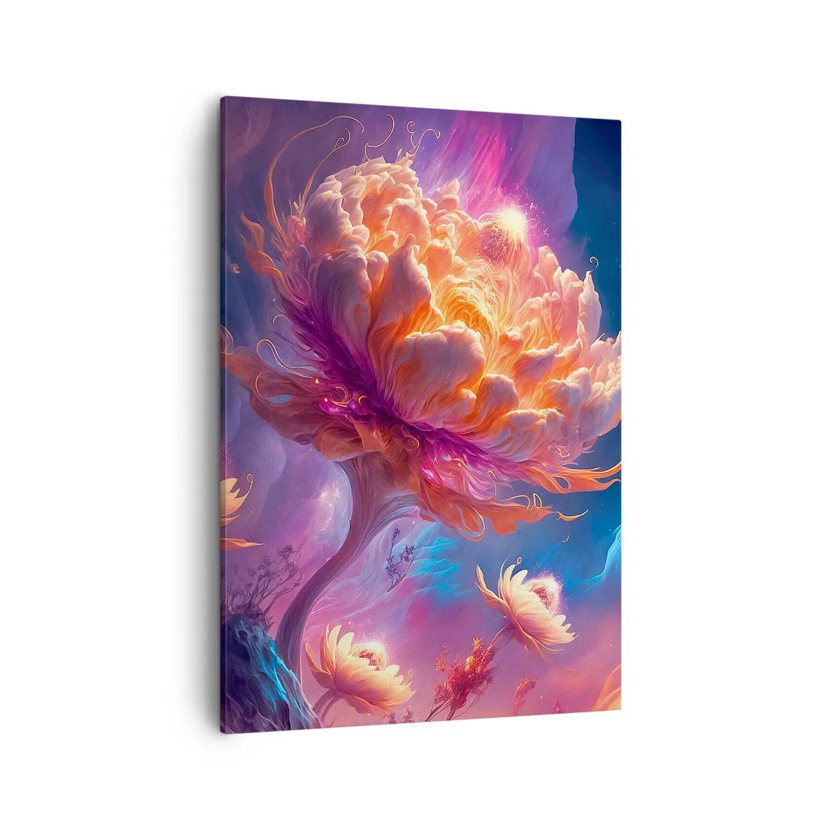 Impression sur toile - Image sur toile - Fleurs fantastiques dans un paysage cosmique - 50x70cm - Un autre monde - Décoration murale moderne pour le salon et la chambre ARTTOR