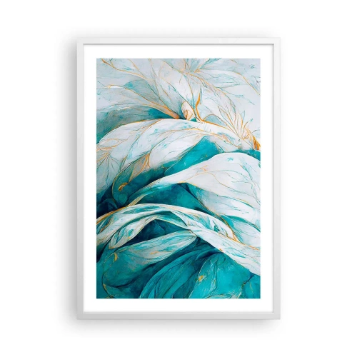 Affiche dans un cadre blanc - Poster - Abstraction bleue avec un motif doré - 50x70 cm