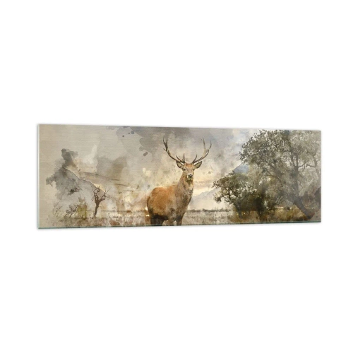 Impression sur verre - Image sur verre - Un cerf dans un cadre naturel dans un style aquarelle - 160x50cm - Dignité - force - majesté - Décoration murale moderne pour le salon et la chambre ARTTOR