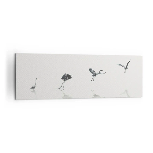 Impression sur toile - Image sur toile - Quatre silhouettes d'oiseaux se reflètent dans l'eau calme - 160x50cm - Quatre étapes simples - Décoration murale moderne pour le salon et la chambre ARTTOR