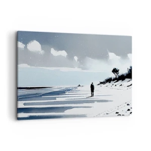 Impression sur toile - Image sur toile - Une silhouette solitaire marchant sur une plage déserte - 100x70cm - Seul à seul - Décoration murale moderne pour le salon et la chambre ARTTOR