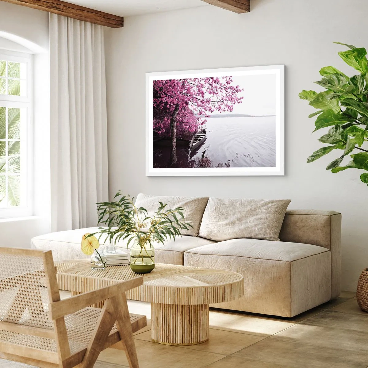 Affiche dans un cadre blanc - Poster - Dans un silence rose - 100x70 cm