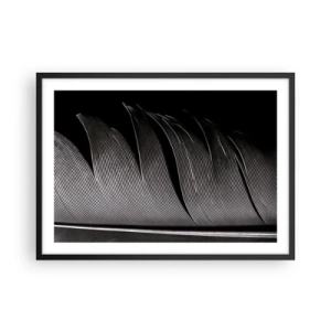 Affiche dans un cadre noir - Poster - Texture de plumes noires et blanches dans un style minimaliste - 70x50cm - La plume – un design magnifique - Décoration murale moderne pour le salon et la chambre ARTTOR