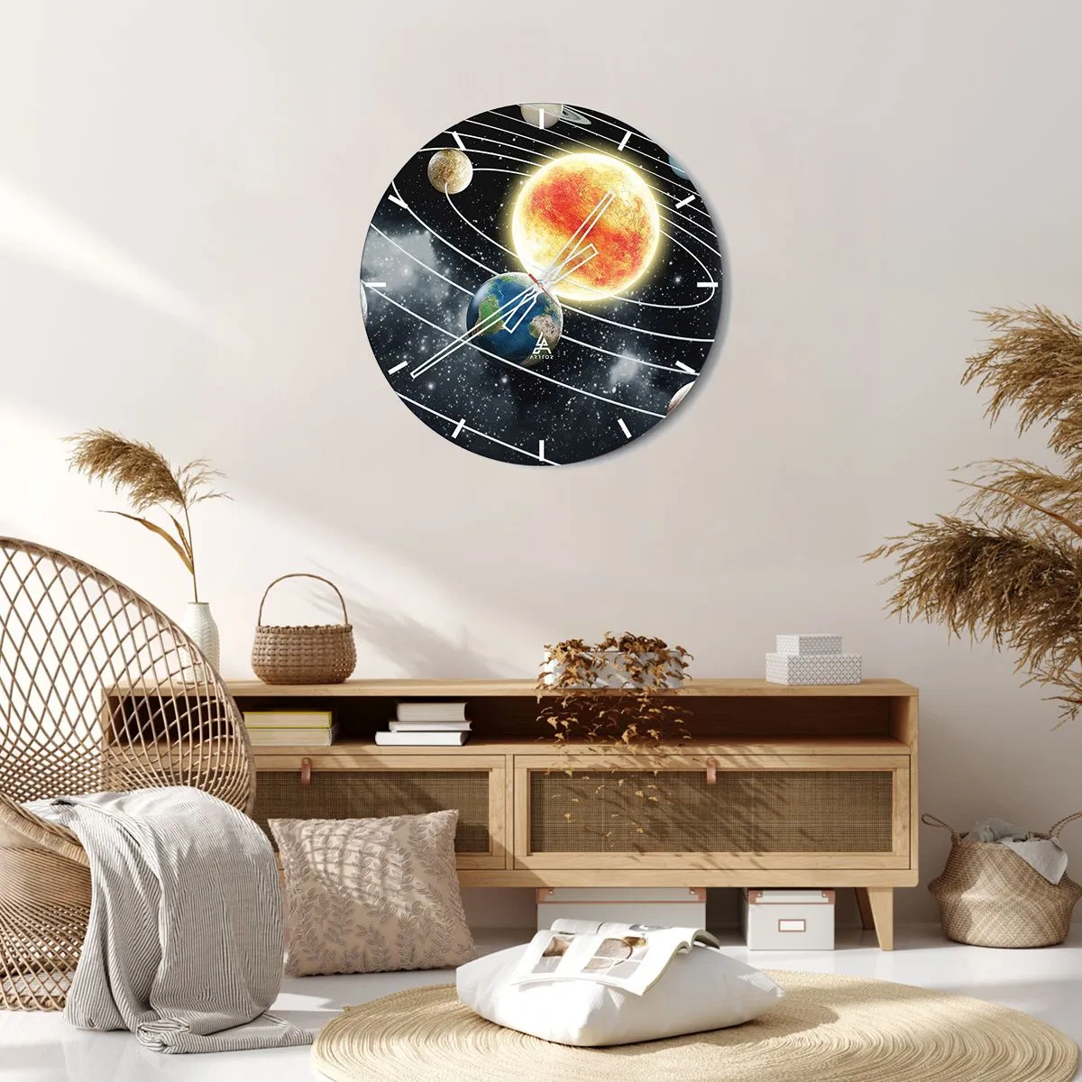 Horloge murale - Pendule murale - Le système solaire avec le Soleil et les orbites planétaires visibles - 30x30cm - Danse cosmique - Décoration murale moderne pour le salon, la cuisine et la chambre ARTTOR