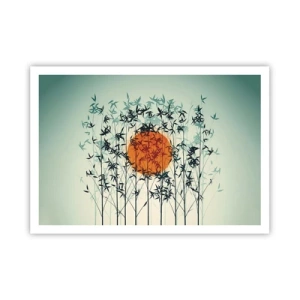Affiche - Poster - Soleil orange parmi les branches de bambou - 100x70cm - Soleil japonnais - Décoration murale moderne pour le salon et la chambre ARTTOR