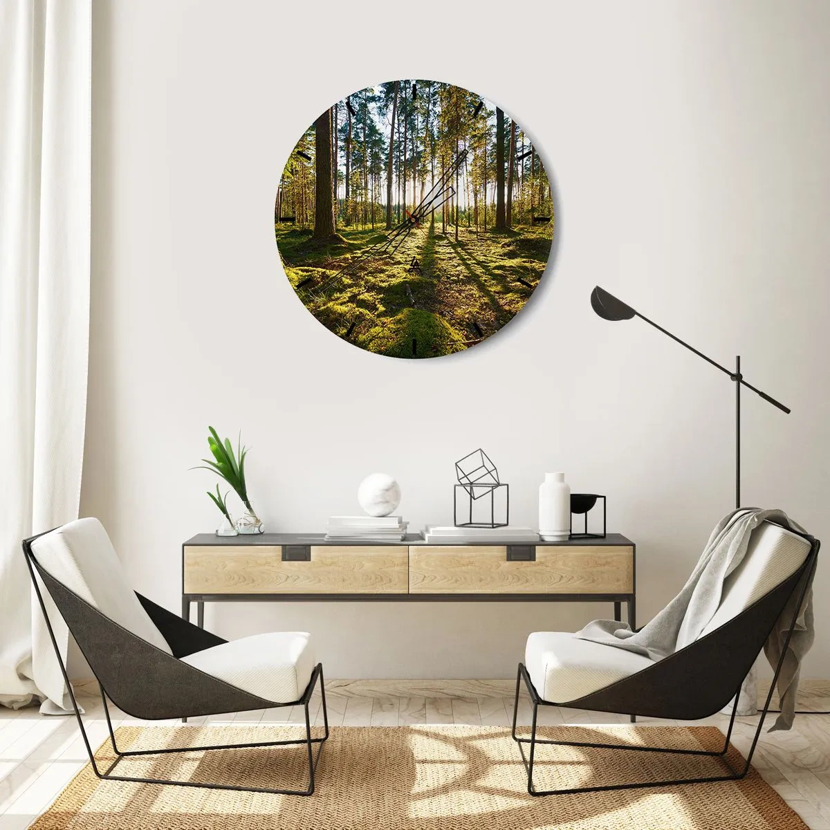 Horloge murale - Pendule murale - La lumière du soleil brille à travers les grands arbres de la forêt - 30x30cm - … Derrière les sept forêts - Décoration murale moderne pour le salon, la cuisine et la chambre ARTTOR