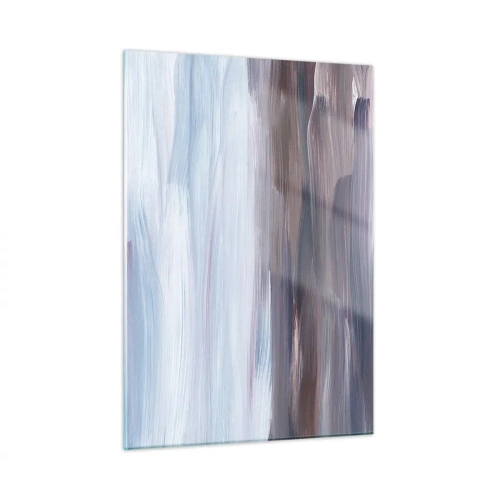 Impression sur verre - Image sur verre - Des traînées d'eau horizontales dans des tons de bleu et de marron dans un style abstrait - 50x70cm - Éléments : eau - Décoration murale moderne pour le salon et la chambre ARTTOR