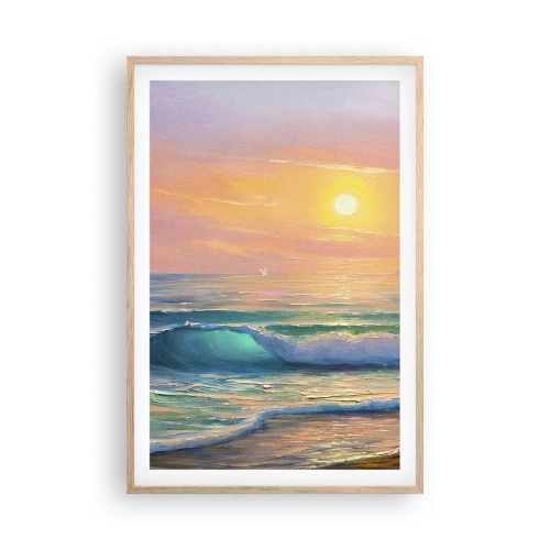 Affiche dans un chêne clair - Poster - Le chant turquoise des vagues - 61x91 cm
