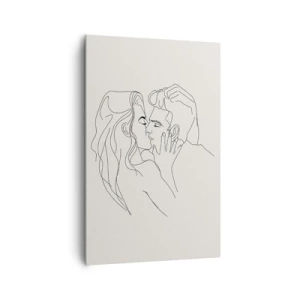 Impression sur toile - Image sur toile - Une illustration minimaliste d'un couple dans une étreinte amoureuse - 80x120cm - Enlacé de sentiment - Décoration murale moderne pour le salon et la chambre ARTTOR