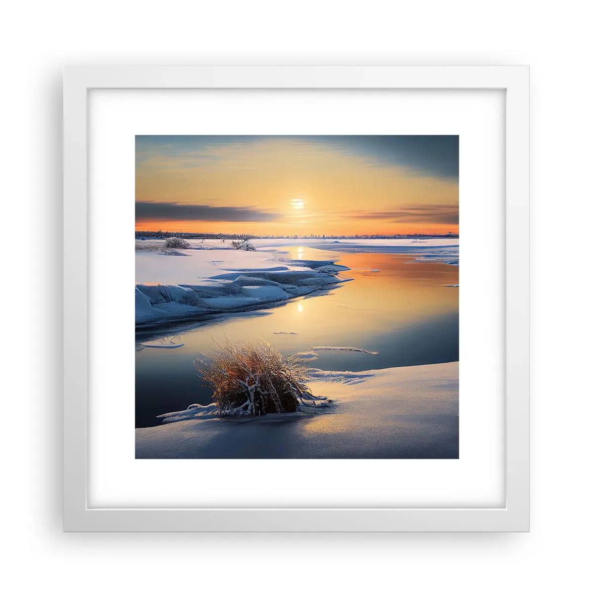 Affiche dans un cadre blanc - Poster - Coucher de soleil d'hiver - 30x30 cm