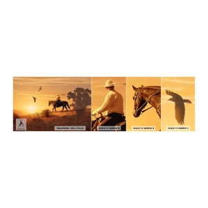 Échantillon de Papier Peint Autocollant Deluxe Sticker - Seul à travers la prairie - Cheval, Cow-boy, Paysage - 100x30 cm