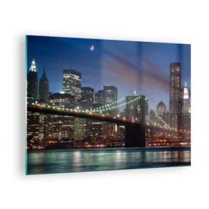 Impression sur verre - Image sur verre - Panorama de la ville avec le pont illuminé par les lumières nocturnes - 70x50cm - Nuit rougeoyante - Décoration murale moderne pour le salon et la chambre ARTTOR