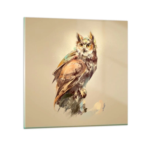 Impression sur verre - Image sur verre - Le hibou le plus intelligent - confirmera la forêt de chênes - 70x70 cm