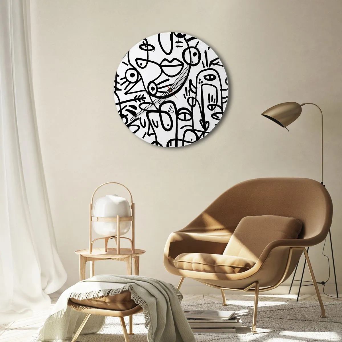Horloge murale - Pendule murale - Visages abstraits sur fond blanc - 30x30cm - Visages et mirages - Décoration murale moderne pour le salon, la cuisine et la chambre ARTTOR