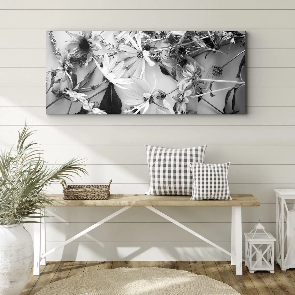 Impression sur toile - Image sur toile - Compositions florales en noir et blanc dans un style artistique subtil - 120x50cm - Non-un bouquet de fleurs - Décoration murale moderne pour le salon et la chambre ARTTOR