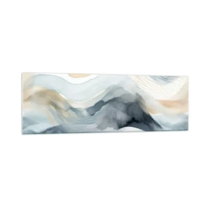 Impression sur verre - Image sur verre - Une abstraction délicate avec un motif de montagne dans des tons pastel. - 160x50cm - Abstraction enneigée et brumeuse - Décoration murale moderne pour le salon et la chambre ARTTOR
